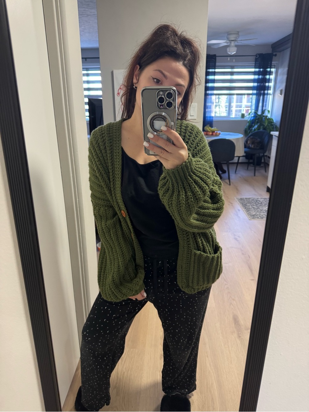 Handmade Olive Green Crochet Cardigan н
